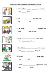 English Worksheet: Present Simple ( affirmative & negative form)