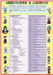 English Worksheet: ABBREVIATIONS & ACRONYMS part 1/3