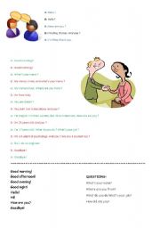 English Worksheet: Greetings / Introduction dialogues and Personal Information - Beginners