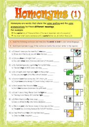 English Worksheet: Homonyms - Part 1/2 **fully editable