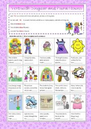 English Worksheet: Verbs with Singular and Plural Nouns