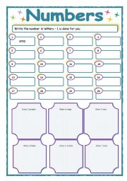 English Worksheet: Numbers - writing the numbers 1-20 and follow-up drawing