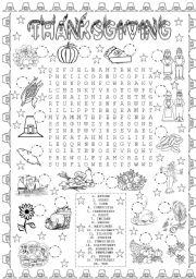 English Worksheet: THANKSGIVING WORD SEARCH