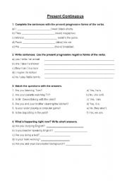 English Worksheet: Present Continuous