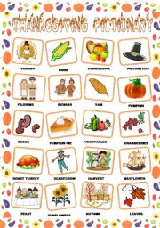 English Worksheet: THANKSGIVING PICTIONARY