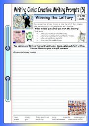 English Worksheet: Writing Clinic: Creative Writing Prompts (5) - Winning the Lottery