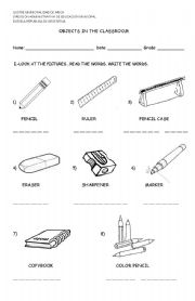 English Worksheet: school objects