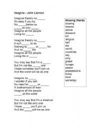 English Worksheet: Imagine - John Lennon Fill in the blanks