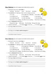 English Worksheet: Class Check-In (Evaluation Survey)