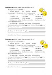 English worksheet: Class Check-In (Evaluation Survey)