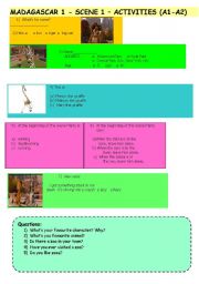 English Worksheet: MADAGASCAR 1 -SCENE 1 - ACTIVITIES