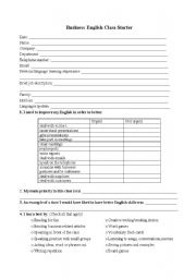 English Worksheet: Business English Class Starter