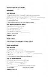 English worksheet: vocabulary test