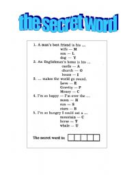 English Worksheet: find the secret word