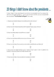 English worksheet: Introductory quiz about the American presidents