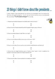 English Worksheet: Introductory quiz about the American presidents