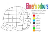English Worksheet: colour in elmer