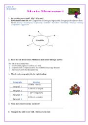 English Worksheet:  Reading: Maria Montessori