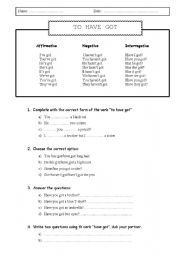 English Worksheet: To have got