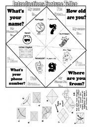 English Worksheet: Introductions Fortune Teller- Fully Editable