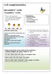 English worksheet: verb complementation in  transitive verbs.  transitive verbs  