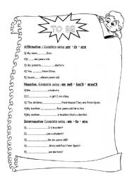 English Worksheet: To Be-Two pages ws.Fully editable