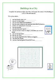 English worksheet: Buildings in a city/ Places in town!