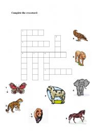 English Worksheet: crossword of animal