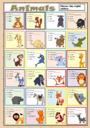 English Worksheet: ANIMALS - MULTIPLE CHOICE