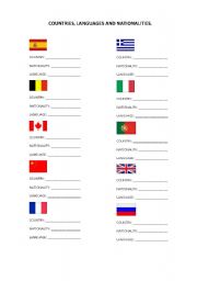 English Worksheet: COUNTRIES, LANGUAGES AND NATIONALITIES