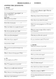 English worksheet: Presentation 3 - Hobbies