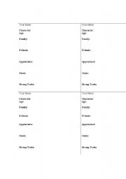 English Worksheet: Character Trading Cards