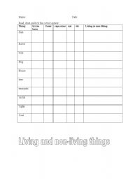 English worksheet: Living and non-living things