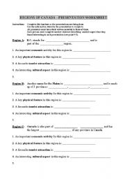 English Worksheet: Regions of Canada - Presentation Worksheet