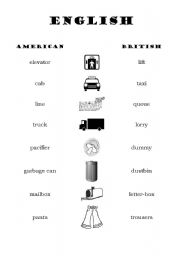 English Worksheet: American English vs. British English