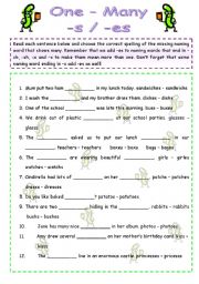 English Worksheet: One-Many -s/-es