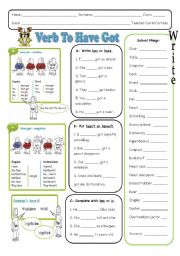 English Worksheet: Verb to have got and school things 