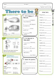 English Worksheet: Verb there to be and school parts