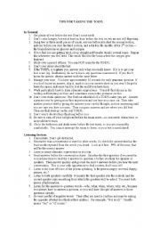 English Worksheet: TIPS FOR TAKING THE TOEFL