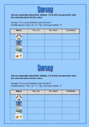 English worksheet: My hobbies - your hobbies? (walk-around-activity)