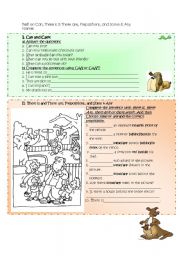 English Worksheet: Test on Can, There is&There are, Prepositions, and Some&any