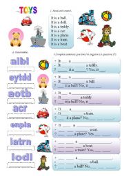 English Worksheet: Toys and simple grammar (It is - not - Is it)