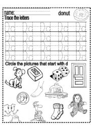 English Worksheet: 3 pages ws  letter d