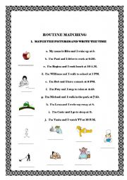 English worksheet: routine matching