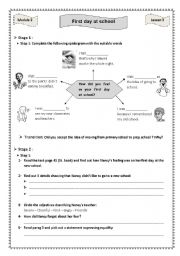 English Worksheet: First day at school Module 2 Lesson 3 9th form Tunisia