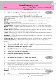 English worksheet: second quarterly test