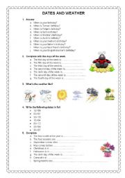 English Worksheet: DATES AND WEATHER