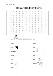 English Worksheet: crossword on body parts 