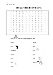 English worksheet: crossword on body parts 