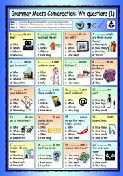 English Worksheet: Grammar Meets Conversation: Wh-questions (1) - Getting To Know You